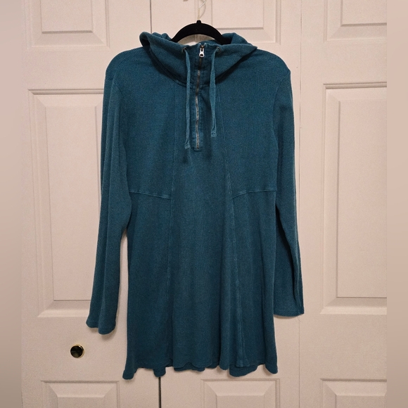 Soft Surroundings Teal Waffle Knit Pullover Quarter Zip Tunic Size Large - Picture 4 of 9
